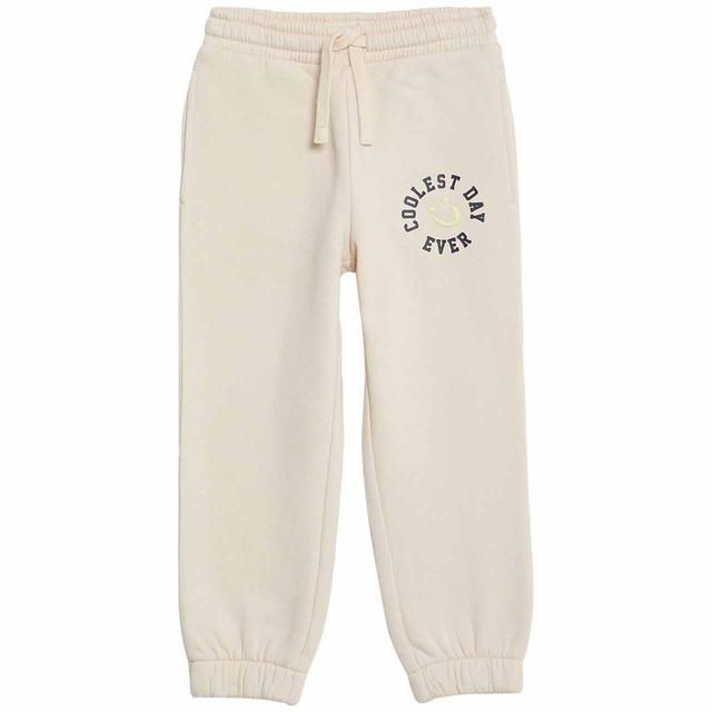 M&amp;amp;S Smiley Face Slogan Joggers 2-7 Years Stone