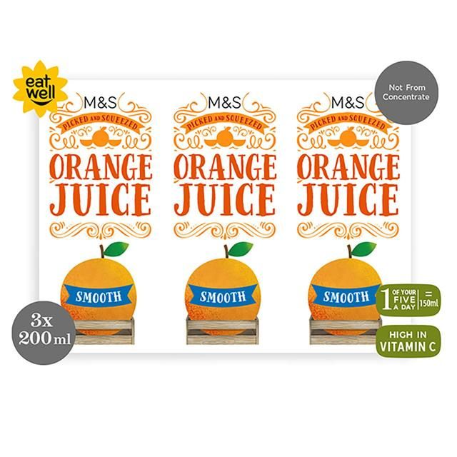 M&amp;amp;S Smooth Orange Juice   3 x 200ml