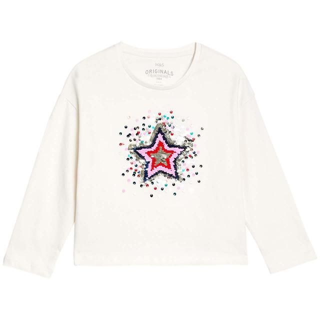 M&amp;amp;S Star Sequin Tee 4-5 Years Ivory