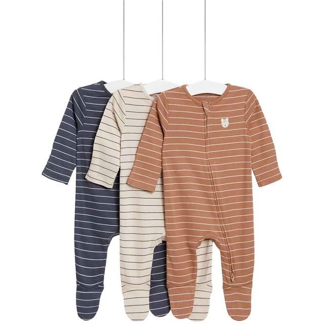 M&amp;amp;S Stripe Bear Zip Sleepsuits NewBorn-3 Years 3 Pack