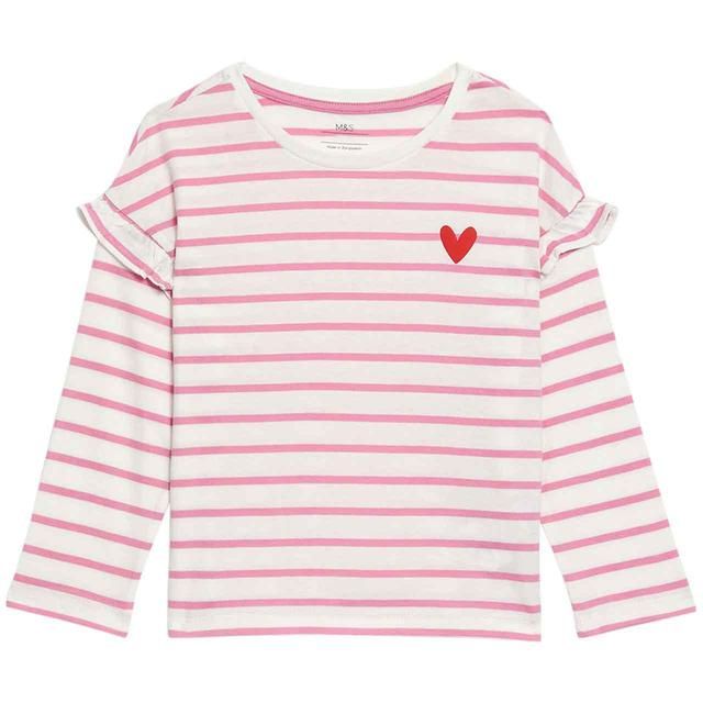 M&amp;amp;S Stripe Heart Top 2-7 Years Pink