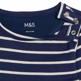 M&amp;amp;S Striped Long Sleeve Dress 0 Months-3 Years Navy
