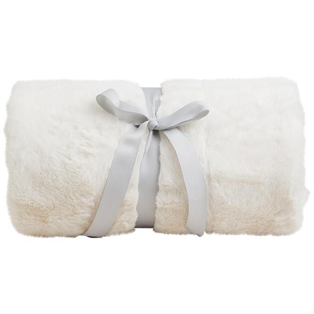M&amp;amp;S Supersoft Faux Fur Throw Medium Cream