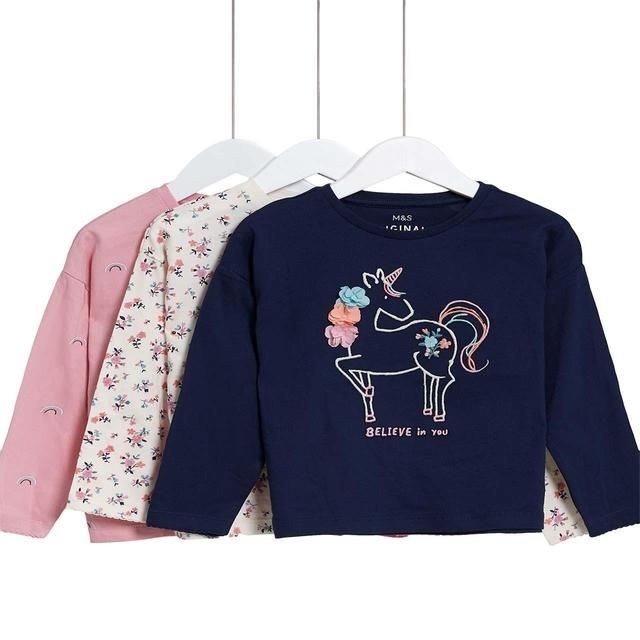 M&amp;amp;S Unicorn Tops 4 Pack 2-7 Years Pink