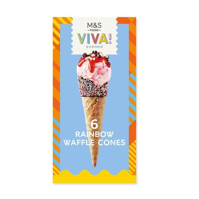 M&amp;amp;S VIVA 6 Rainbow Waffle Cones   75g