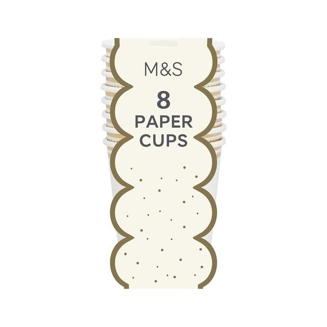 M&amp;amp;S White &amp;amp; Gold Paper Party Cups   8 per pack
