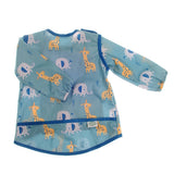 Ziggle Baby Coverall Feeding Bib - Blue Giraffe & Elephant