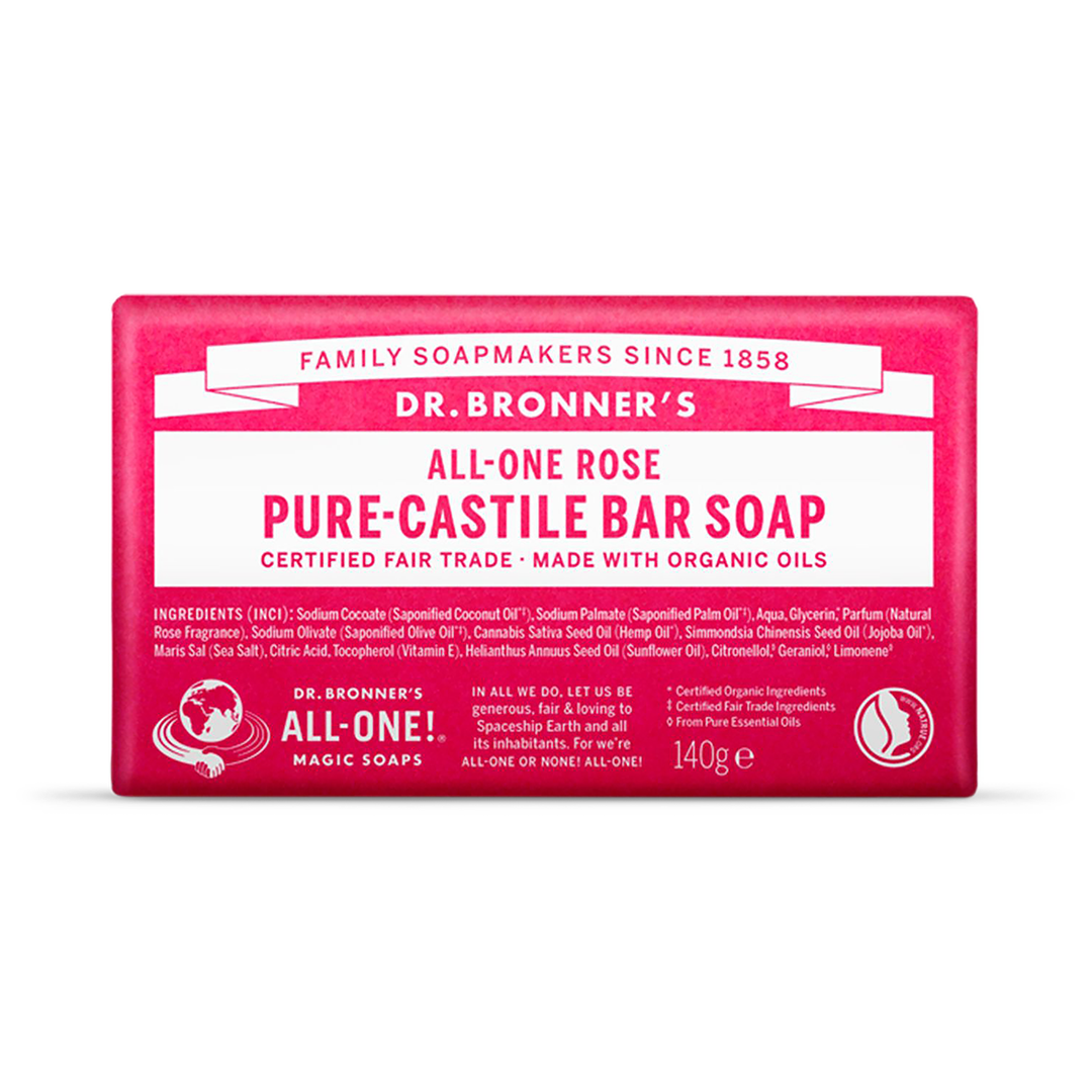 Dr Bronner All-One Rose Pure-Castile Bar Soap 140g