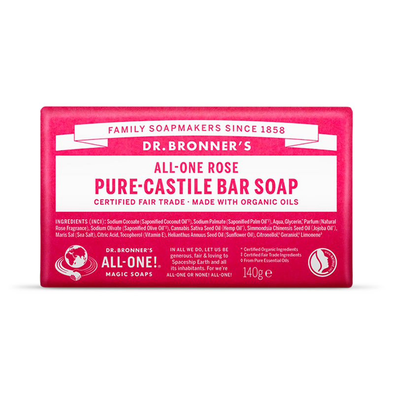 Dr Bronner All-One Rose Pure-Castile Bar Soap 140g