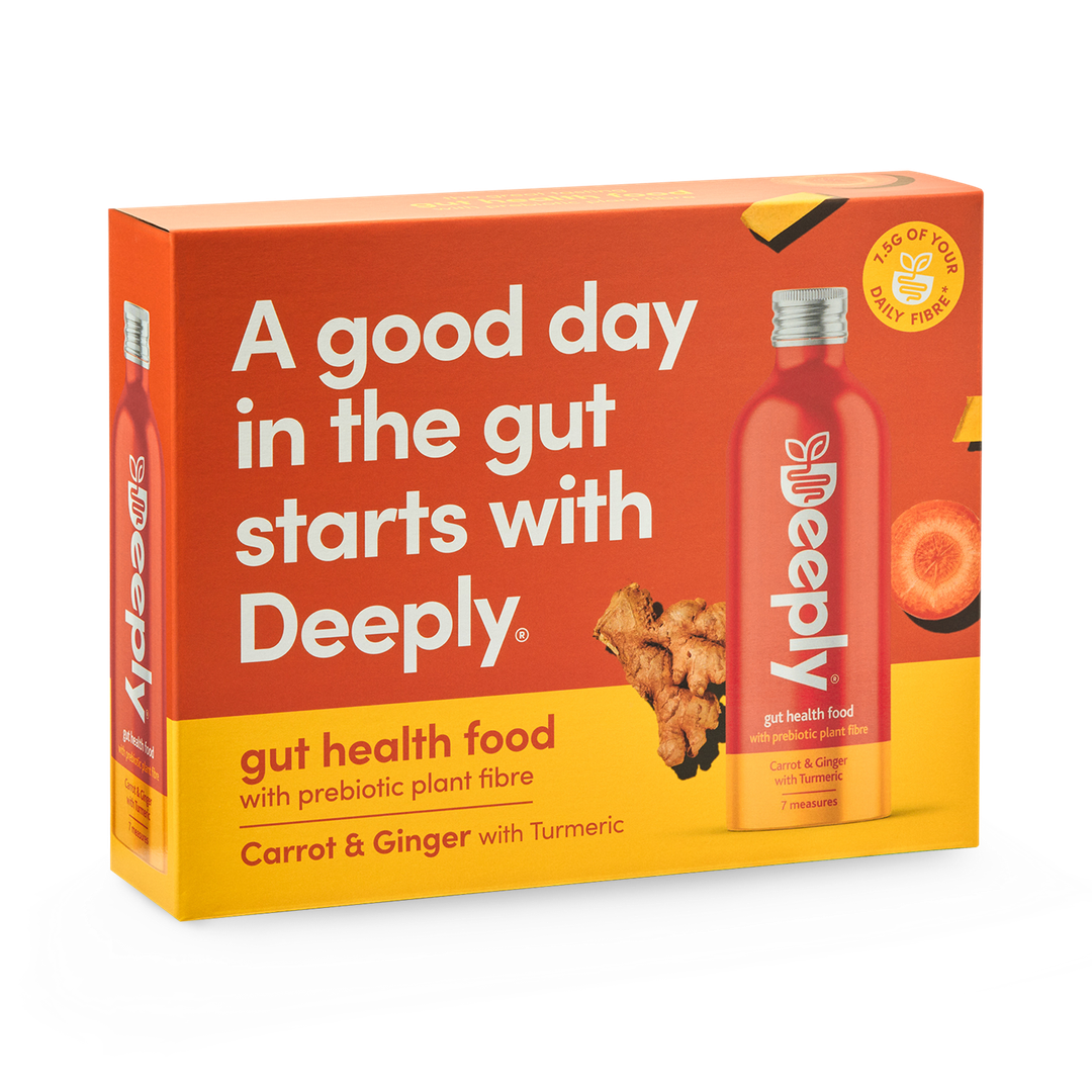 Deeply Gut Health Food With Prebiotic Plant Fibre Carrot Ginger With Turmeric Multipack 4 x 455ml