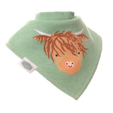 Ziggle Bandana Dribble Bib - Green Highland Cow