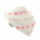 Ziggle Bandana Dribble Bib - Pink Hearts & Bows on White