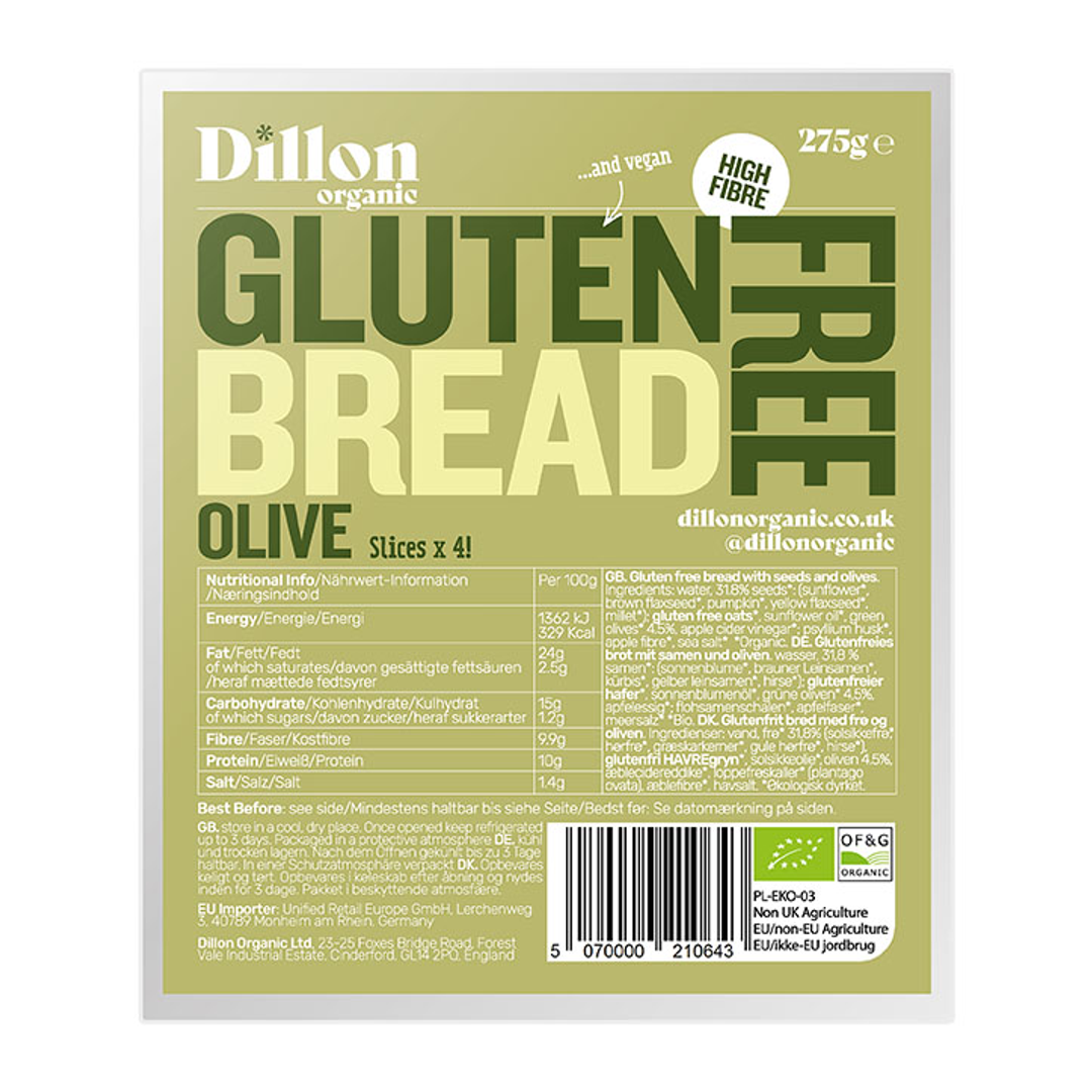 Dillon Organic Sliced Gluten Free Olive Bread 275g