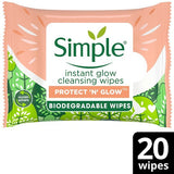 Simple Protect N Glow Biodegradable Wipes Instant Glow X20