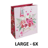 Eurowrap Flowers Valentine`s Day Gift Bag (Pack of 6) (L)