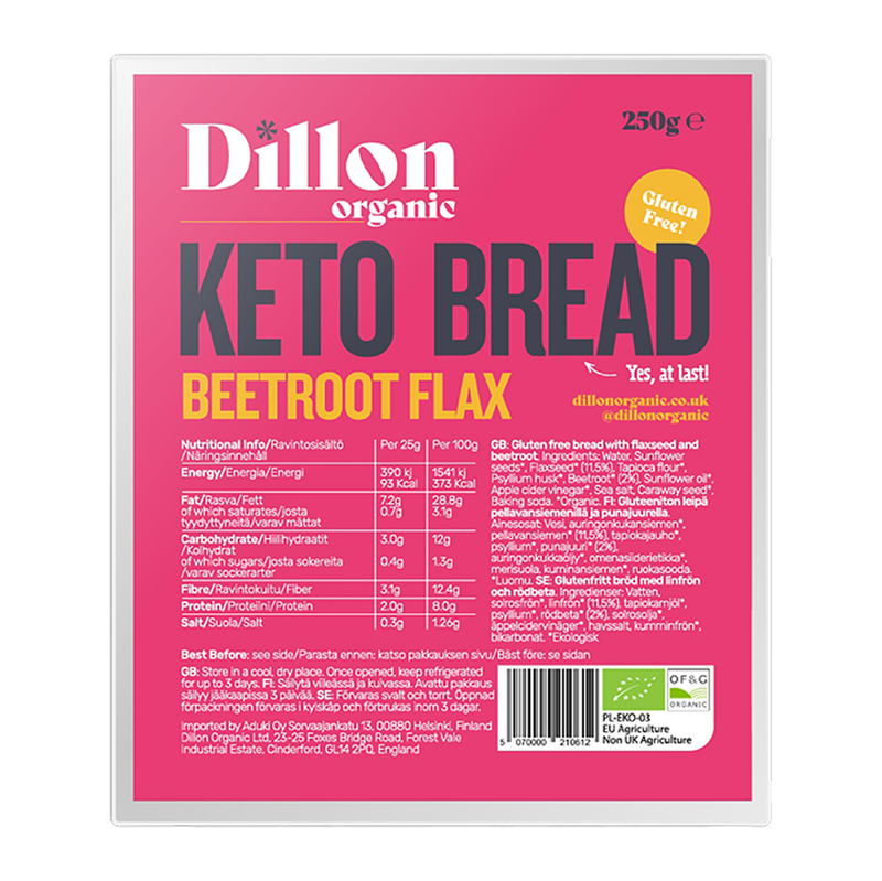 Dillon Organic Beetroot Flax Keto Bread 250g