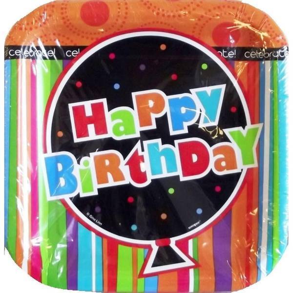 Unique Party Paper Striped Birthday Plates (Pack of 10)