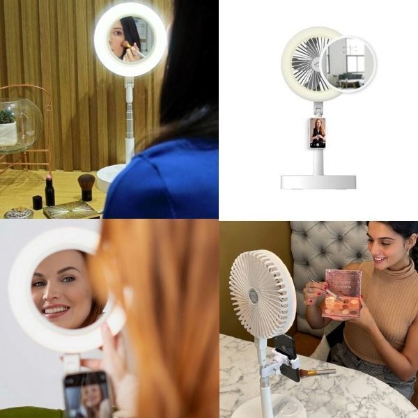 Make Up Vanity Mirror 3-in-1 Portable Smart Fan &amp;amp; LED Light
