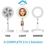 Make Up Vanity Mirror 3-in-1 Portable Smart Fan &amp;amp; LED Light
