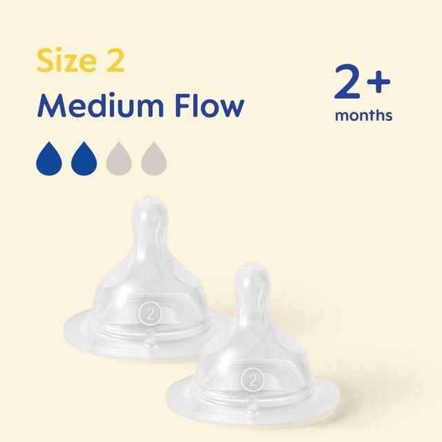 MAM Silicone Bottle Teats Medium Flow 2+ Months Level 2   2 per pack