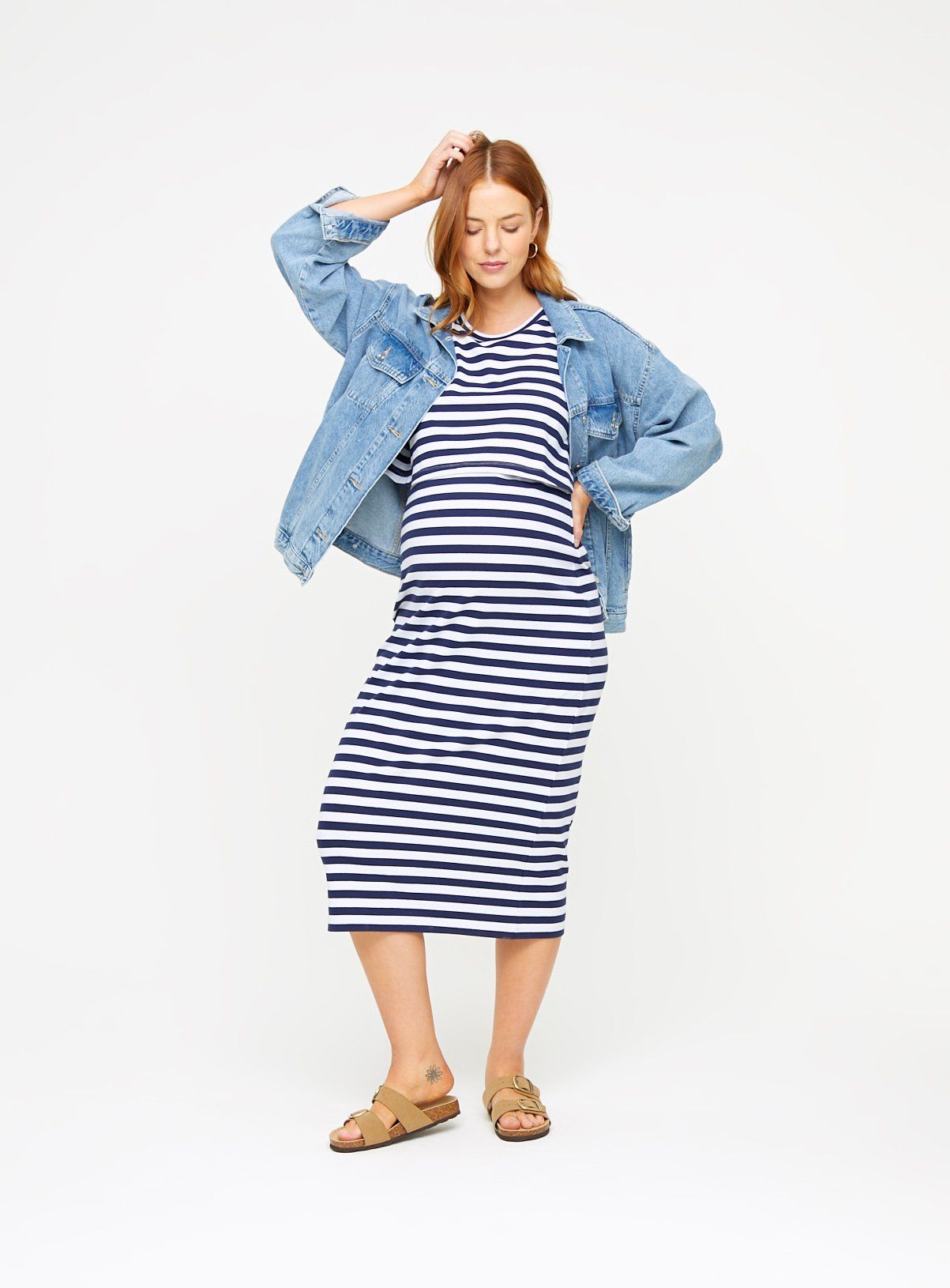 MATERNITY Nursing Stripe Sleeveless Ribbed Dress 22