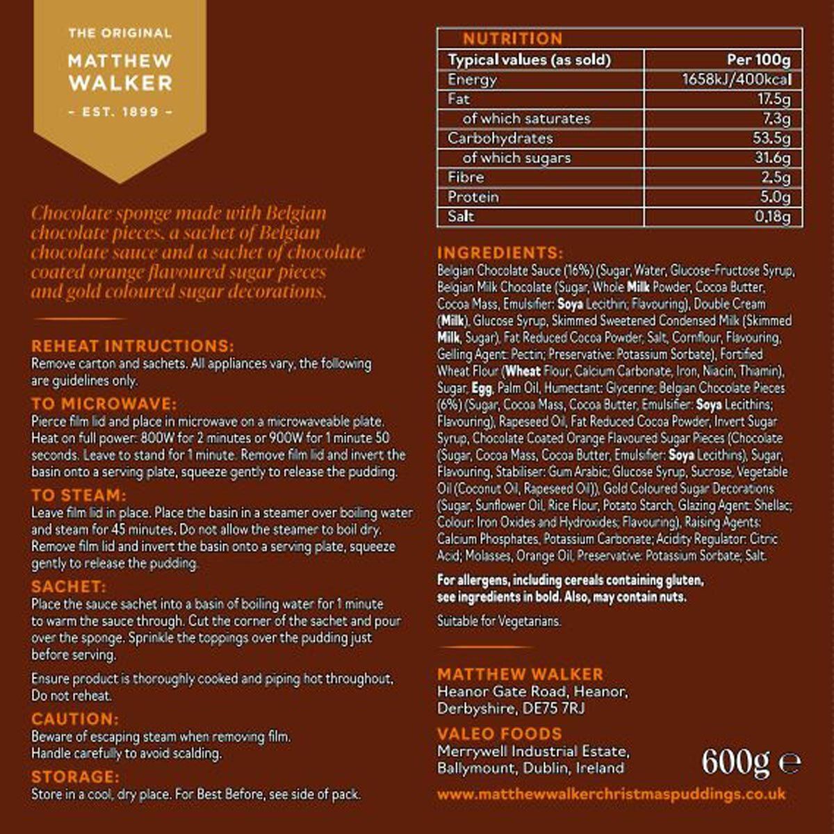 Matthew Walker Chocolate &amp;amp; Orange Sponge Pudding, 600g