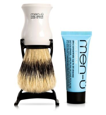 men-&amp;uuml; White Barbier62e Pure Bristle Shaving Brush with stand &amp;amp; free 15ml shave cr&amp;egrave;me buddy