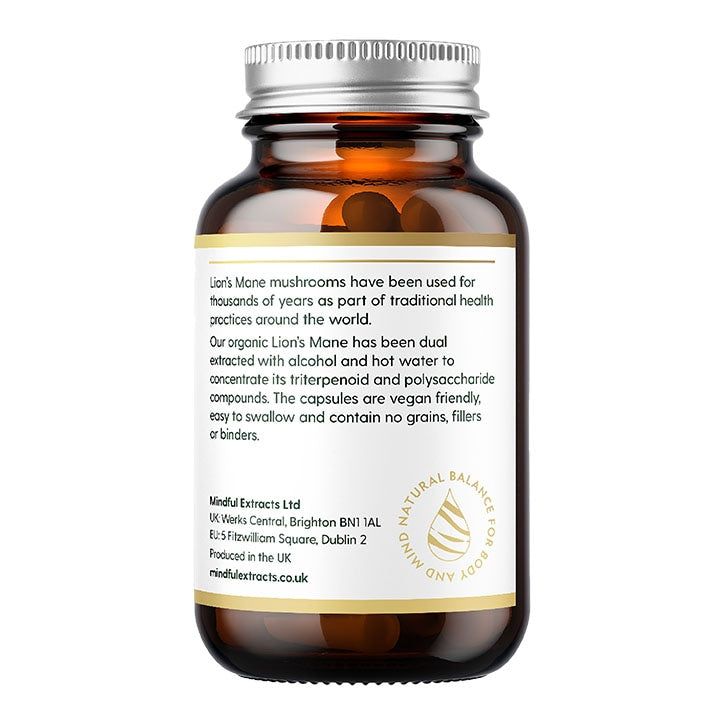 Mindful Extracts Organic Lion&amp;rsquo;s Mane Mushroom Extract 60 Vegan Capsules