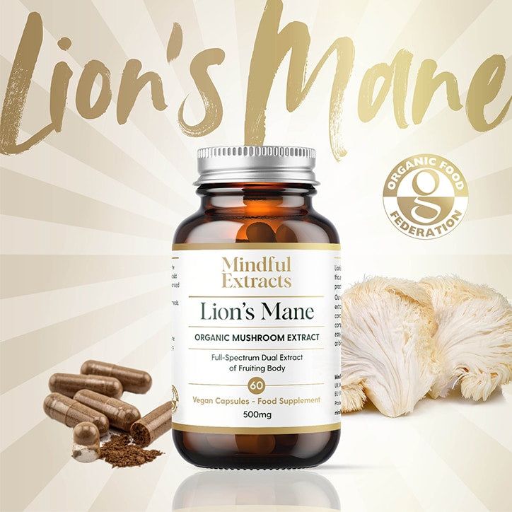 Mindful Extracts Organic Lion&amp;rsquo;s Mane Mushroom Extract 60 Vegan Capsules
