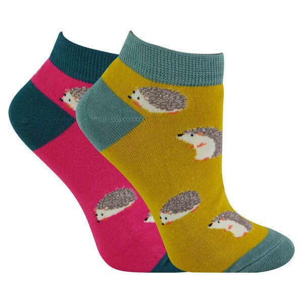 Miss Sparrow 2 Pairs Ladies Bamboo Trainer Socks 4-7 UK Hedgehogs / 2EA