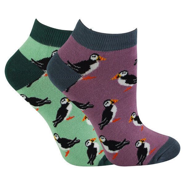 Miss Sparrow 2 Pairs Ladies Bamboo Trainer Socks 4-7 UK Puffins / 2EA