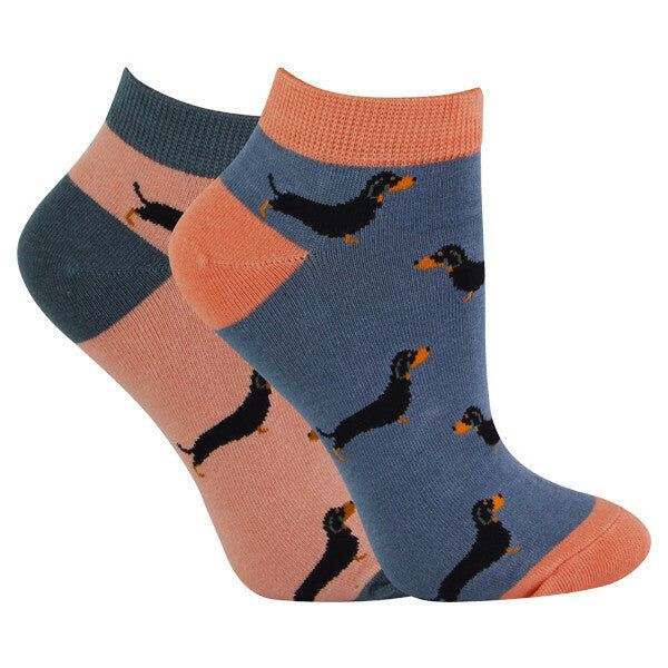 Miss Sparrow 2 Pairs Ladies Bamboo Trainer Socks 4-7 UK Sausage Dog / 2EA