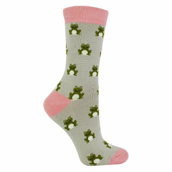 Miss Sparrow Ladies Animal Design Bamboo Socks 4-7 UK Frogs (Silver) / 1EA