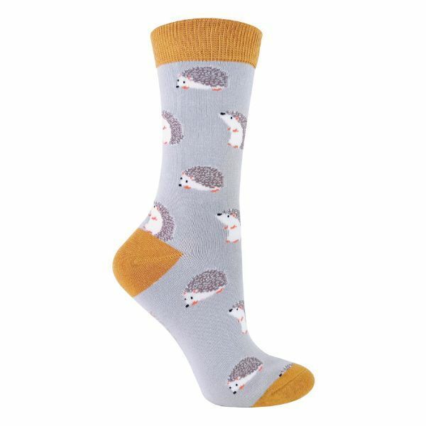 Miss Sparrow Ladies Animal Design Bamboo Socks 4-7 UK Hedgehog (Silver)