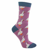 Miss Sparrow Ladies Animal Design Bamboo Socks 4-7 UK White Duck (Mauve) / 1EA