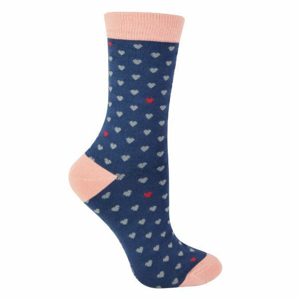 Miss Sparrow Ladies Novelty Patterned Bamboo Socks - 4-7 UK Hearts (Navy) / 1EA