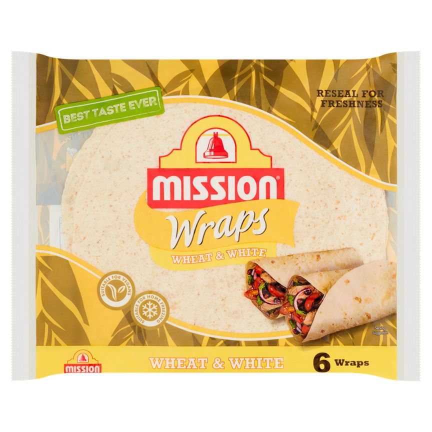 Mission Deli Wheat &amp;amp; White Tortilla Wraps 376g
