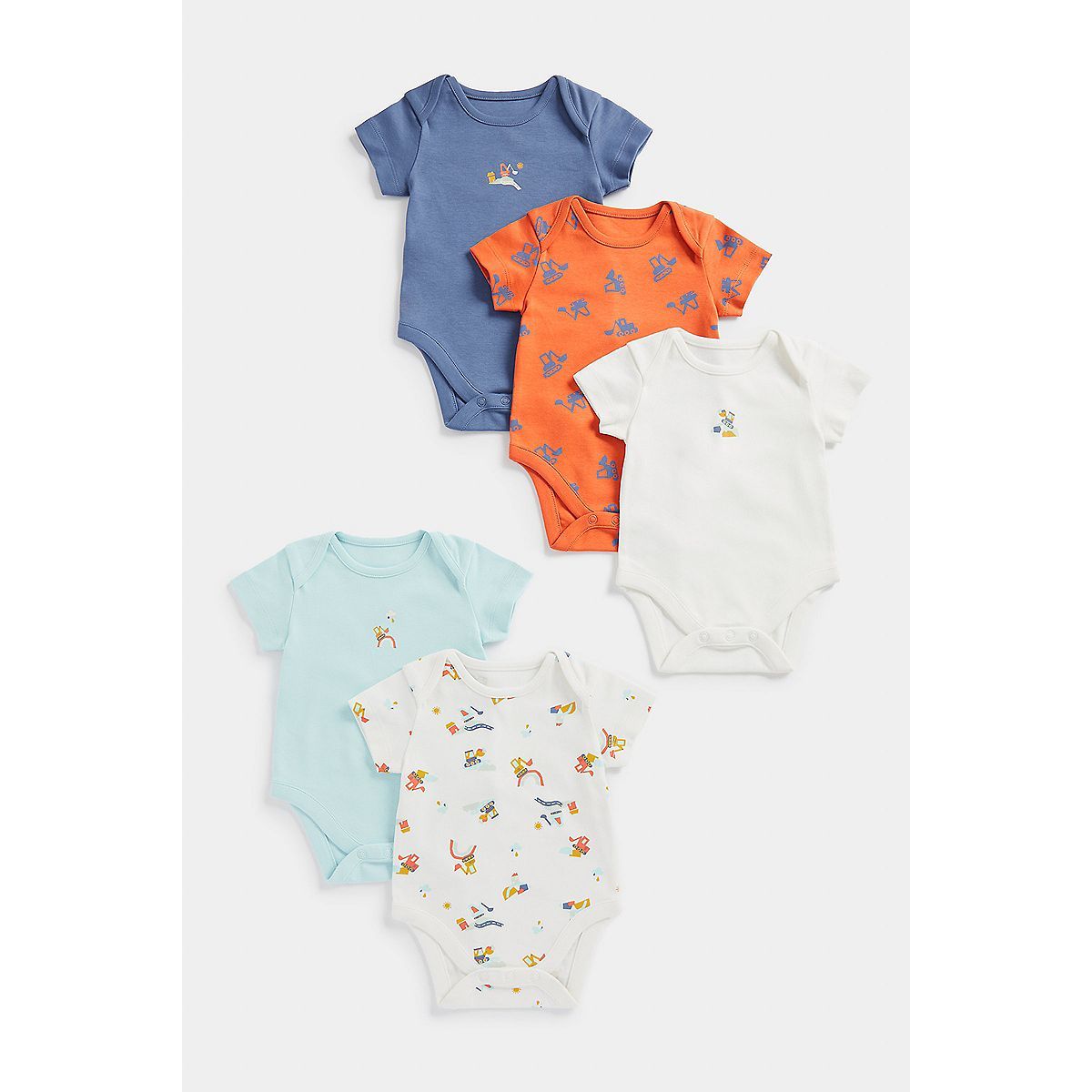 Mothercare Diggers Short-Sleeved Baby Bodysuits - 5 Pack