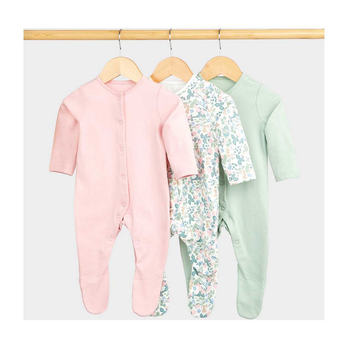 Mothercare Strawberry Baby Sleepsuits - 3 Pack