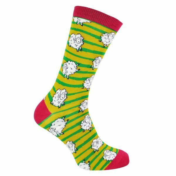 Mr Heron Mens Animal Design Bamboo Socks 6-11 UK Sheep (Green) / 1EA