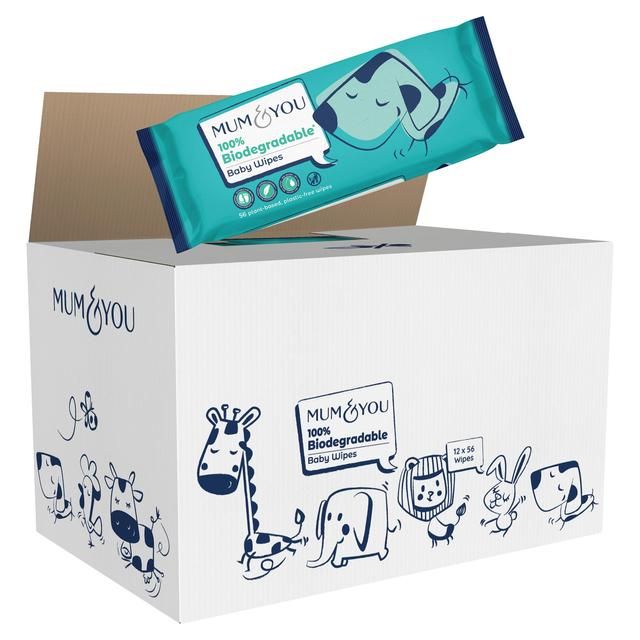 Mum &amp;amp; You 100% Biodegradable Baby Wipes Jumbo Pack   12 x 56 per pack