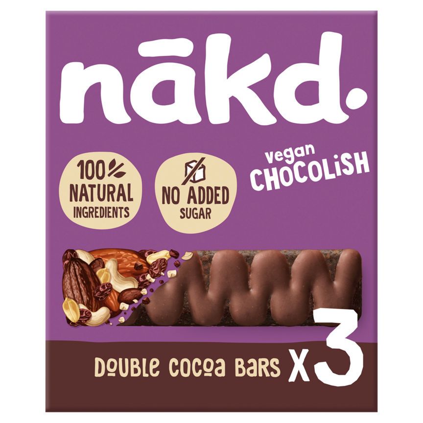 Nakd Double Cocoa Chocolish Raw Fruit &amp;amp; Nut Bars 3x