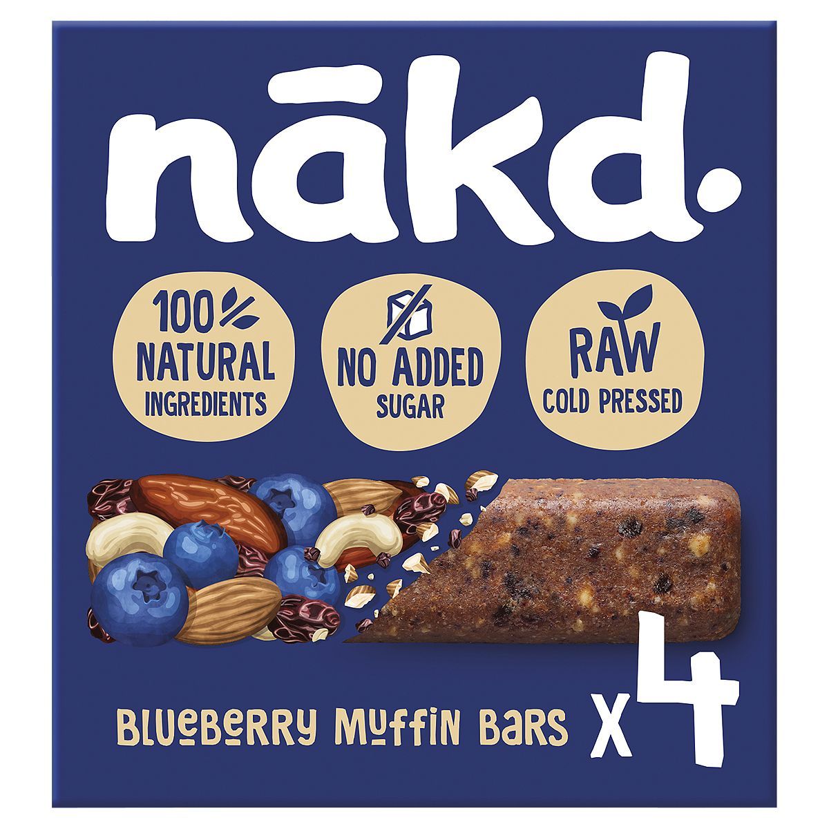 Nakd Raw Fruit &amp;amp; Nut Wholefood Bars Blueberry Muffin - 4 x 35g