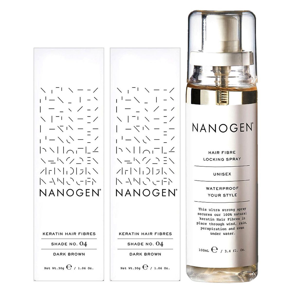 Nanogen Hair Thickening Keratin Fibres Dark Brown - 2 x 30g Bundle