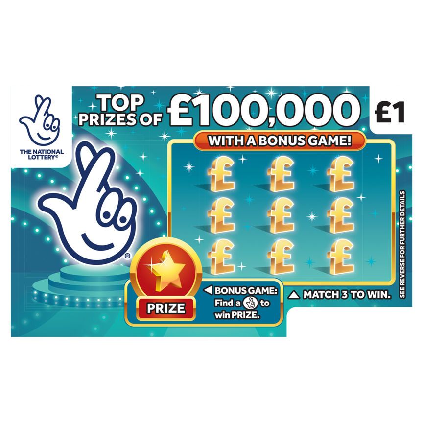 National Lottery &amp;pound;1 &amp;pound;100,000 &amp;pound;100,000 Teal Scratchcard Game