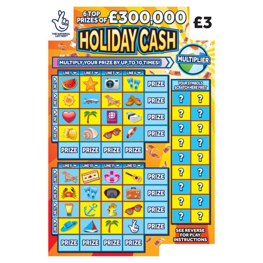 National Lottery &amp;pound;3 &amp;pound;300,000 Holiday Cash Scratchcard Game