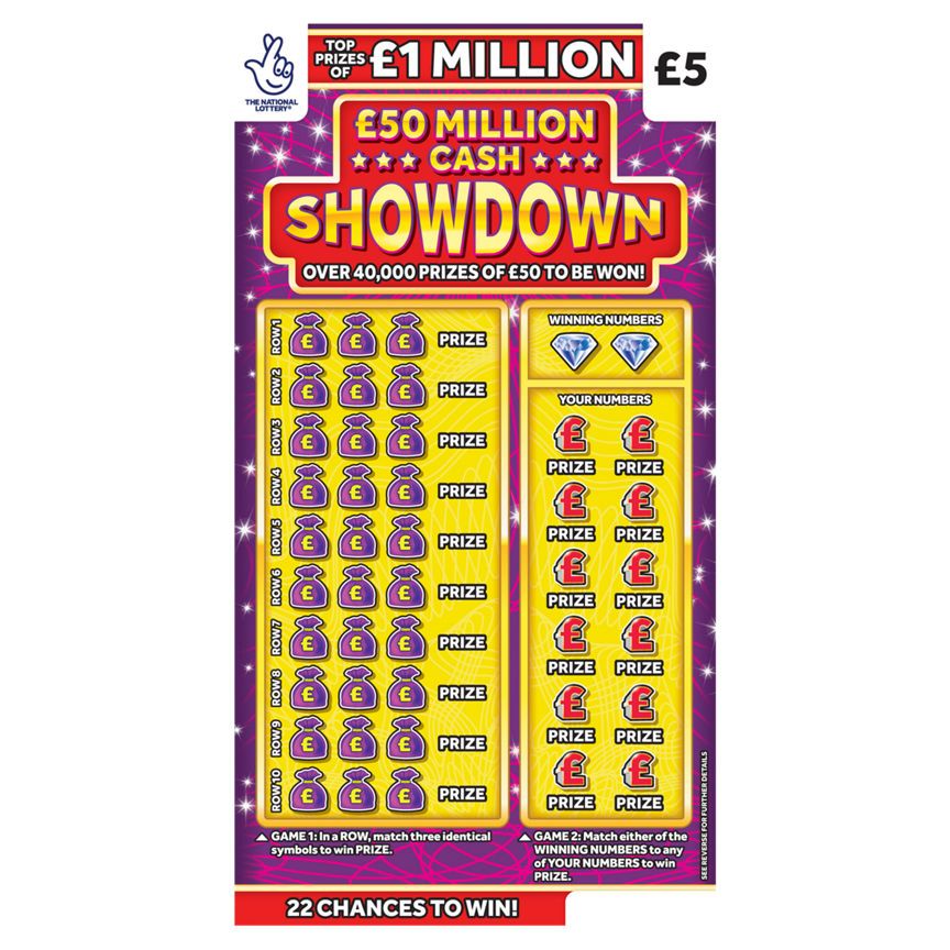 National Lottery &amp;pound;5 &amp;pound;1,000,000 &amp;pound;50 Million Cash Showdown Scratchcard Game