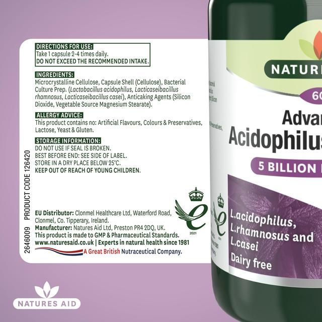 Natures Aid Advanced Acidophilus Complex Supplement Capsules    60 per pack