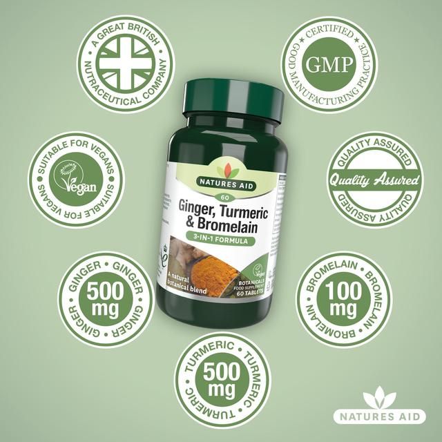 Natures Aid Ginger Turmeric &amp;amp; Bromlelain Supplement Tablets    60 per pack