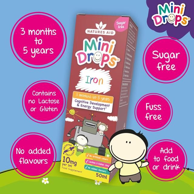 Natures Aid Infant's &amp;amp; Kid's Iron Mini Drops 10mg 3mnths - 5yrs    50ml